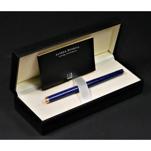 38 - A Dunhill Gemline blue marble lacquer fountain pen, with 14K gold nib, box and booklet No Box