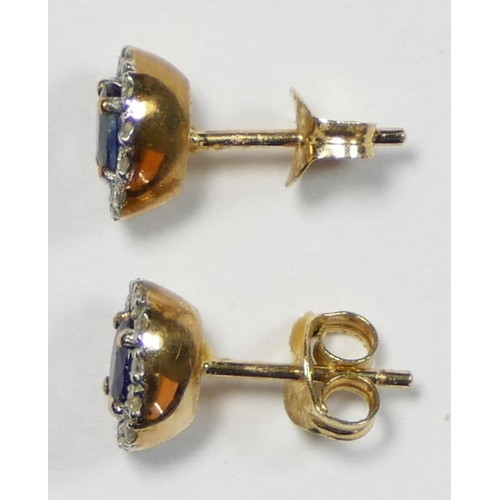 78 - A pair of 9ct gold sapphire and diamond cluster ear rings, 8 x 6mm, 1.5gm