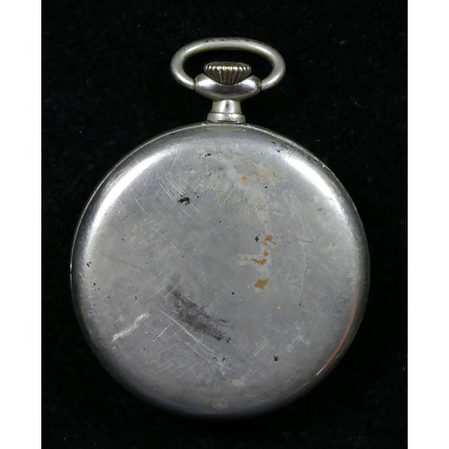 90 - Omega, a nickel open face keyless wind pocket watch, c.1964, Arabic numerals with subsidiary seconds... 