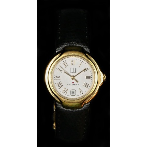 92 - Dunhill Millennium, a gold plated date quartz ladies wristwatch, ref CC14175, 8000, YB MC, original ... 