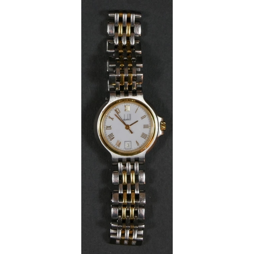 94 - Dunhill, a bi metal date quartz ladies wristwatch, ref. 25 14704, 25mm