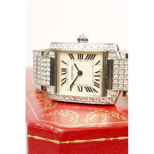 107 - Cartier Tank Francaise, a stainless steel and later diamond set ladies quartz wristwatch, c.2010, re... 