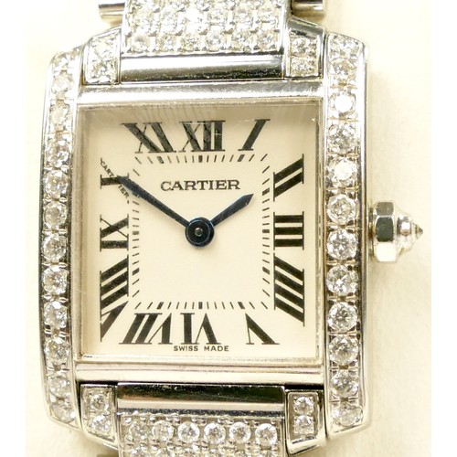 107 - Cartier Tank Francaise, a stainless steel and later diamond set ladies quartz wristwatch, c.2010, re... 