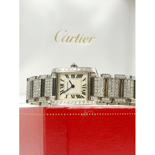 107 - Cartier Tank Francaise, a stainless steel and later diamond set ladies quartz wristwatch, c.2010, re... 