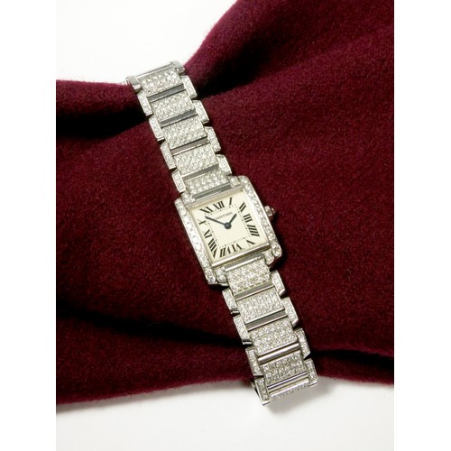 107 - Cartier Tank Francaise, a stainless steel and later diamond set ladies quartz wristwatch, c.2010, re... 