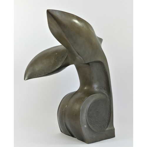 130 - A bronze abstract whales tail sculpture, unsigned, 47cm