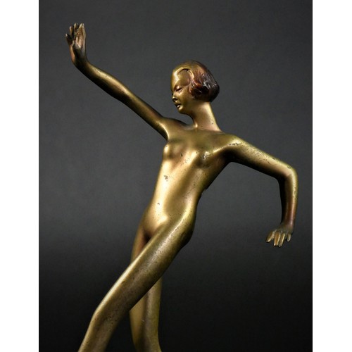 119 - Josef Lorenzl (Austrian, 1892-1950), an Art Deco cold-painted bronze figure of a naked dancer, signe... 