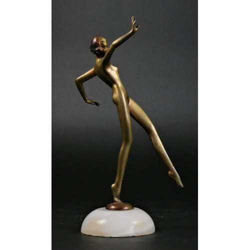 119 - Josef Lorenzl (Austrian, 1892-1950), an Art Deco cold-painted bronze figure of a naked dancer, signe... 