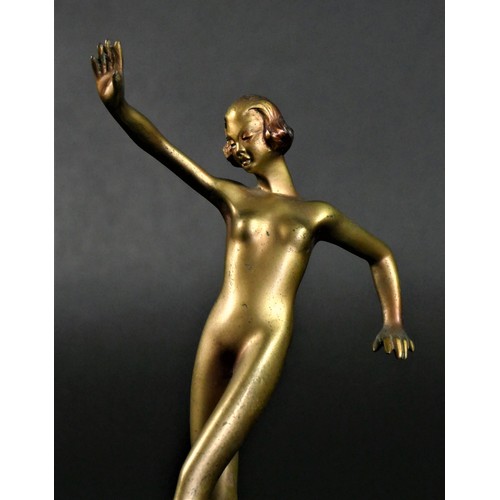 119 - Josef Lorenzl (Austrian, 1892-1950), an Art Deco cold-painted bronze figure of a naked dancer, signe... 