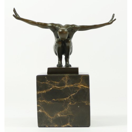 126 - After Milo, a bronze study of a male athlete 'Power Of Silence', arms outstretched upon a marble pli... 