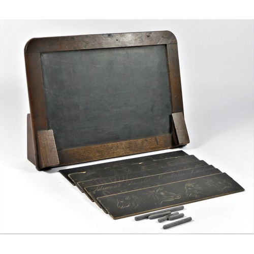 135 - A Victorian Shepherds portable slate desk patented January 1877, with six boards and slate pencils, ... 