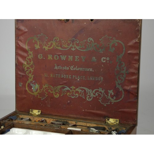 146 - A George Rowney and Co. Artists Colourmen box, 1930's, with lower drawer and some of its original co... 