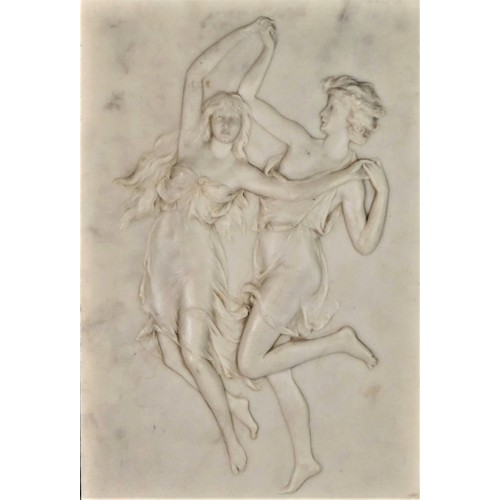 141 - A 19th century style reconstituted marble relief plaque, depicting two ladies dancing, inset medalli... 