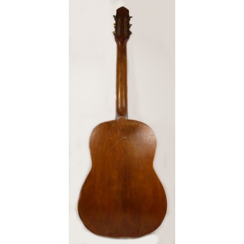 149 - A late 19th/early 20th century acoustic Continental guitar, with inset floral motif.