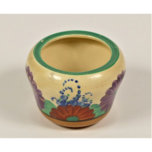 156 - Clarice Cliff, a Crocus pattern octagonal bowl, 19cm, a salt pot with cover and a Gayday pattern pre... 