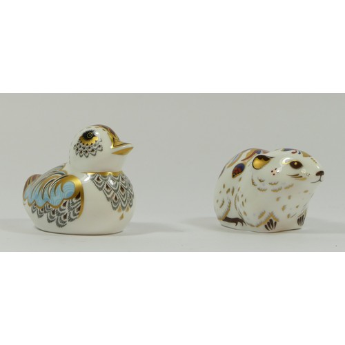 176 - Two Royal Crown Derby paperweights, 'Bank Vole' gold stopper and 'Seated Duckling', gold stopper, bo... 