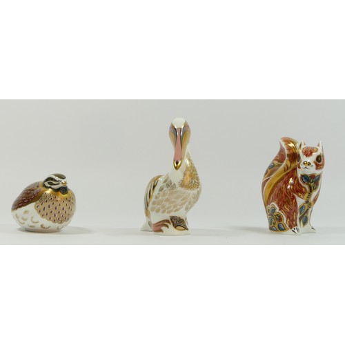 170 - Three Royal Crown Derby paperweights, 'White Pelican' gold stopper, ltd edition 1884/5000, 'Dappled ... 