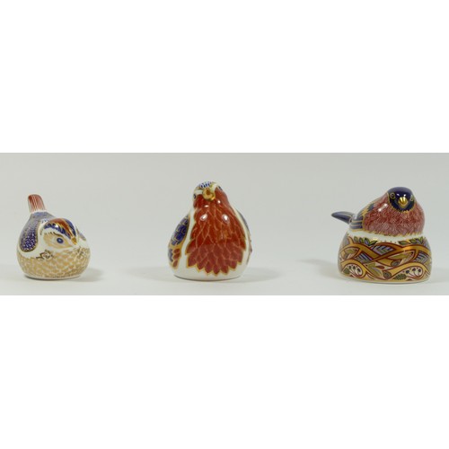 171 - Three Royal Crown Derby paperweights 'Red Robin', gold stopper,'PW Firecrest', gold stopper and 'Nes... 