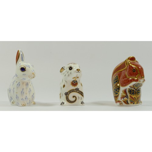 172 - Three Royal Crown Derby paperweights, 'Snowy Rabbit', gold stopper, special edition for 2002, 'Mouse... 