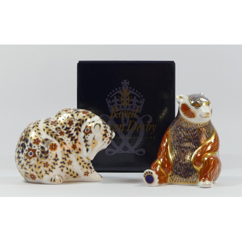 175 - Two Royal Crown Derby paperweights, 'Honeybear', silver stopper (boxed) and 'Imari Russian Bear', si... 