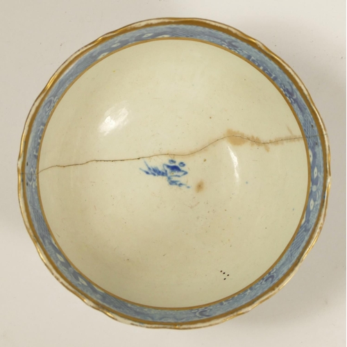 182 - An 18th century Caughley tea cup, with pagoda decoration, a matching slop bowl, repaired and a simil... 