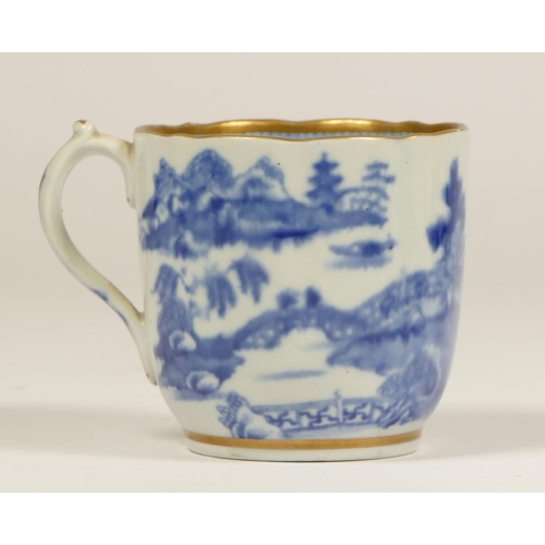 182 - An 18th century Caughley tea cup, with pagoda decoration, a matching slop bowl, repaired and a simil... 