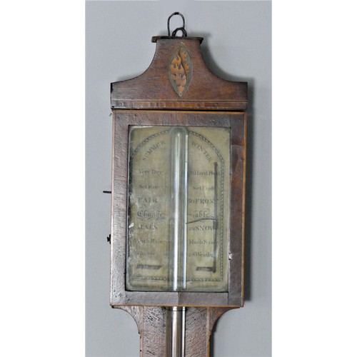 200 - Bentley of Thirsk, a George III mahogany stick barometer, with satinwood and harewood shell and urn ... 