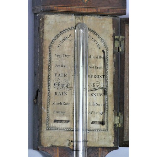 200 - Bentley of Thirsk, a George III mahogany stick barometer, with satinwood and harewood shell and urn ... 