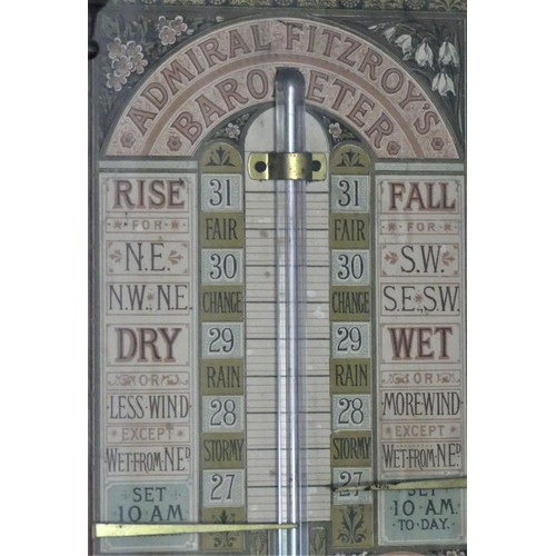 201 - A Victorian Admiral Fitzroy mahogany barometer, with two vernier gauges, fretwork surmount, 113cm