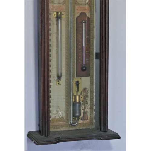 201 - A Victorian Admiral Fitzroy mahogany barometer, with two vernier gauges, fretwork surmount, 113cm