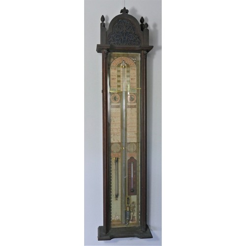 201 - A Victorian Admiral Fitzroy mahogany barometer, with two vernier gauges, fretwork surmount, 113cm