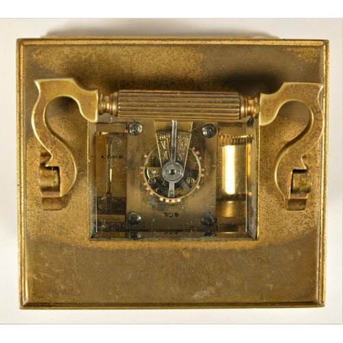 203 - A late 19th century brass striking carriage clock, Roman numerals, striking the hours and half on a ... 