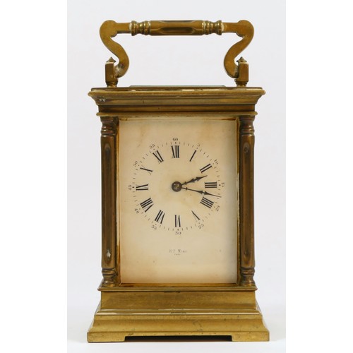 204 - Henry Marc, Paris, a 19th century French brass striking carriage clock, the white enamel dial signed... 