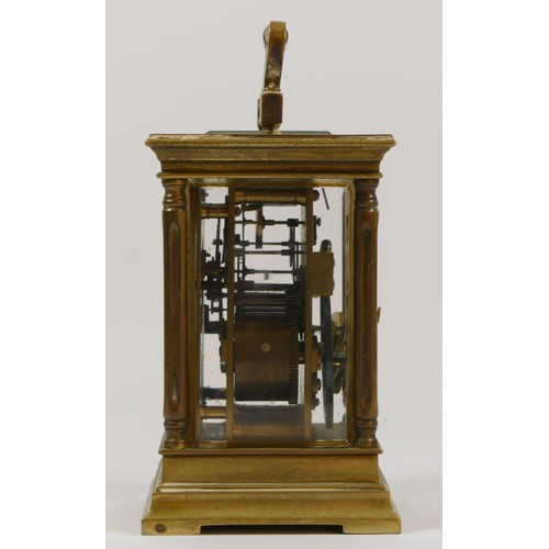 204 - Henry Marc, Paris, a 19th century French brass striking carriage clock, the white enamel dial signed... 