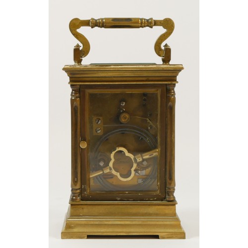 204 - Henry Marc, Paris, a 19th century French brass striking carriage clock, the white enamel dial signed... 