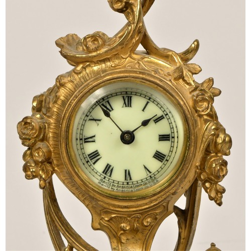 215 - A 19th century French gilt bronze boudoir mantel clock, the movement by Ansonia Clock Co., U.S.A. pa... 