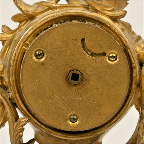 215 - A 19th century French gilt bronze boudoir mantel clock, the movement by Ansonia Clock Co., U.S.A. pa... 