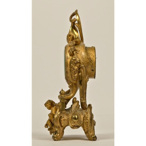 215 - A 19th century French gilt bronze boudoir mantel clock, the movement by Ansonia Clock Co., U.S.A. pa... 