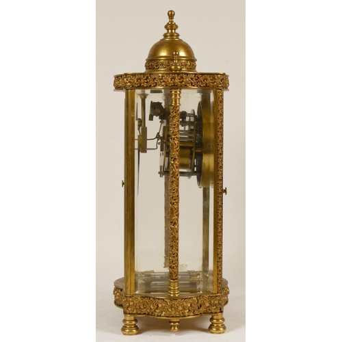 222 - A 19th Century French brass four glass and gilt metal eight day mantel clock, with ornate cast detai... 