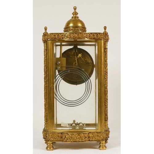 222 - A 19th Century French brass four glass and gilt metal eight day mantel clock, with ornate cast detai... 