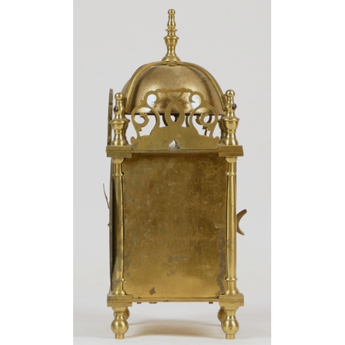 225 - A late 19th Century brass lantern clock, the silvered dial with Roman numerals, the French movement ... 