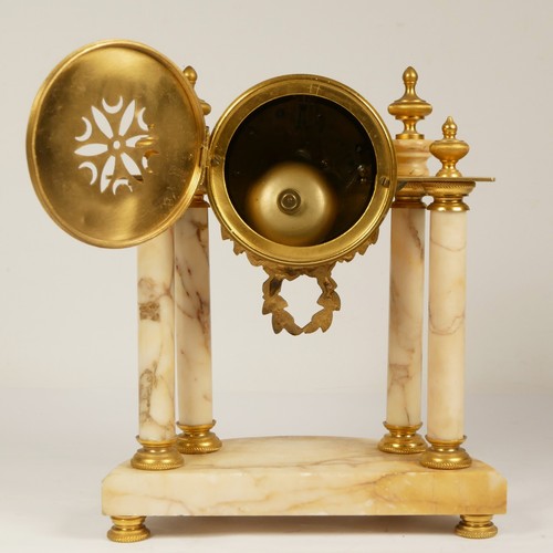 231 - P. Bonnet & P. Pottier, Paris, a late 19th century French marble and gilt metal mantel clock, enamel... 