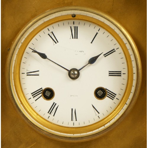 228 - Japy Freres, Paris, a late 19th century gilt brass presentation mantel clock, white enamel dial with... 