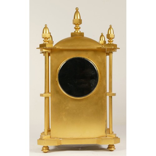 228 - Japy Freres, Paris, a late 19th century gilt brass presentation mantel clock, white enamel dial with... 