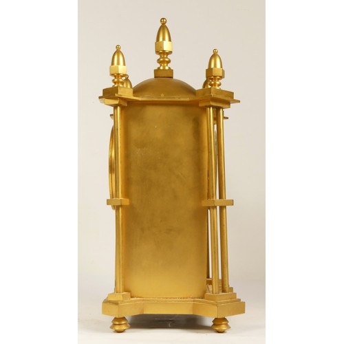 228 - Japy Freres, Paris, a late 19th century gilt brass presentation mantel clock, white enamel dial with... 