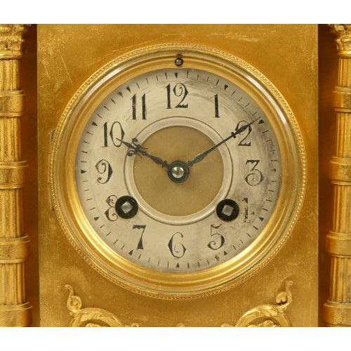 229 - Martie et Cie, Paris, a late 19th century French gilt brass mantel clock, silvered chapter ring, arc... 