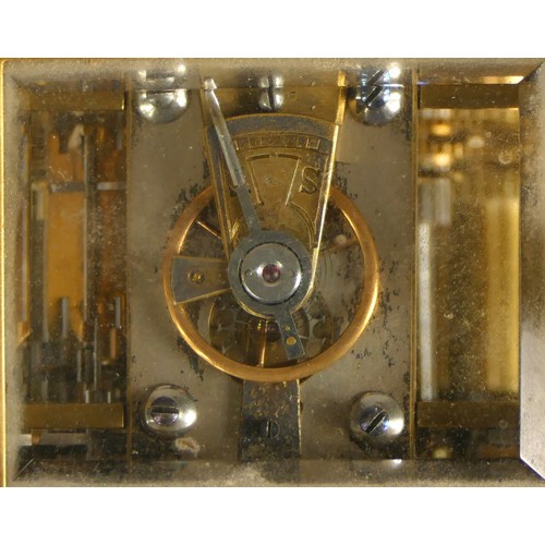 207 - A late 19th century brass striking carriage clock, Arabic numerals, striking the hours and half on a... 