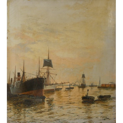 261 - Edward Henry Eugene Fletcher (1857-1945), Tug boats on the Thames, oil on canvas, signed, 25 x 31cm,... 