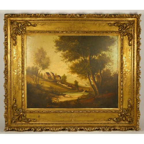 267 - 19th century Dutch School, Landscape with pond, oil on canvas, indistinctly signed, 39 x 48cm.