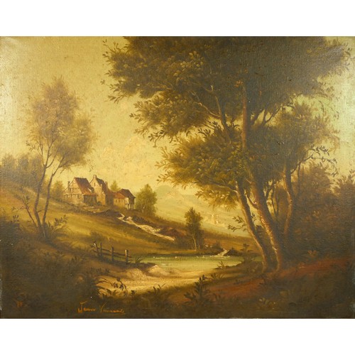 267 - 19th century Dutch School, Landscape with pond, oil on canvas, indistinctly signed, 39 x 48cm.